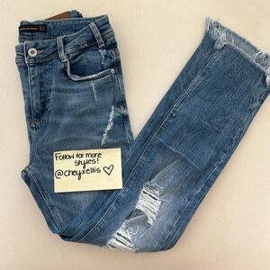 Zara Trafaluc Denim Distressed Wide Leg Jeans